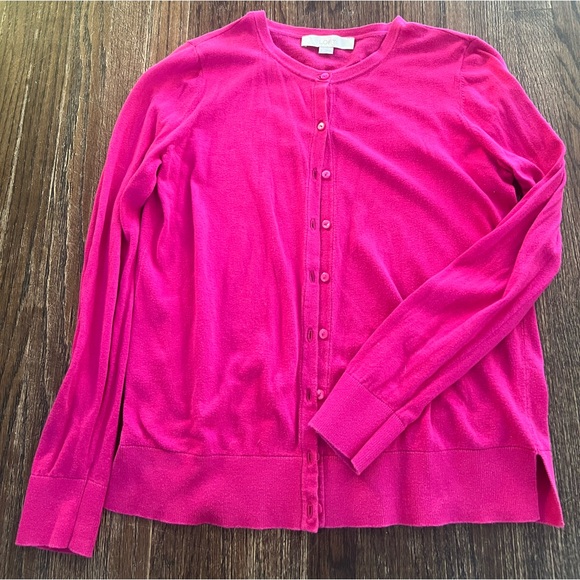 LOFT Fuchsia Button-Up Sweater - Picture 1 of 6